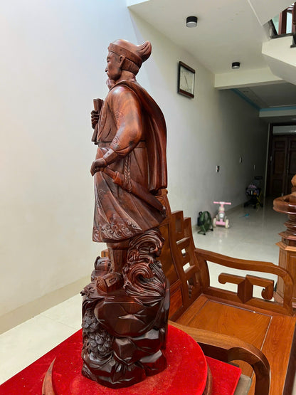 Tượng Trần Quốc Tuấn Gỗ Tử Đàn Liền Khối - Cao 80cm