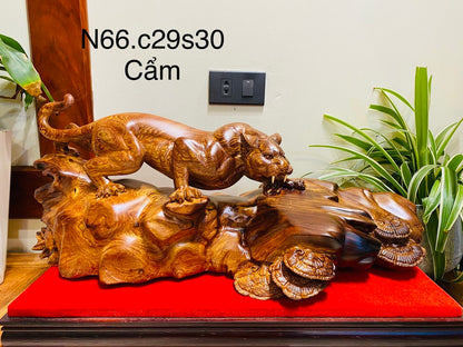 Báo Săn Mồi Gỗ Cẩm Phong Thủy Ngang 66cm