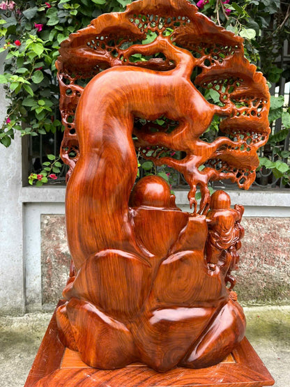 Tượng Di Lặc Ngồi Gốc Tùng - Gỗ Hương Gia Lai Cao 70