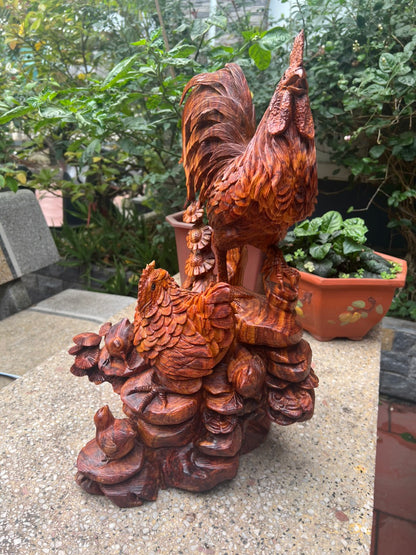 Tượng Gà Phong Thuỷ Gỗ Sưa Bắc Liền Khối Cao 55cm