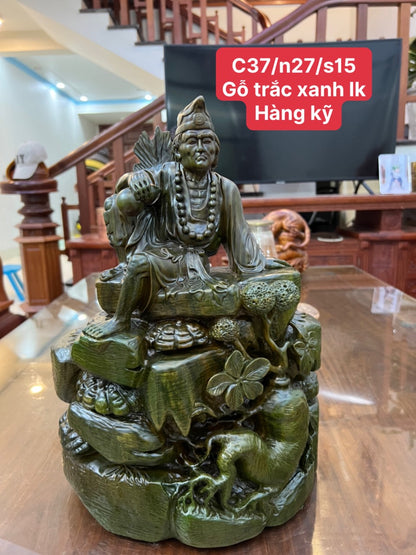 Tượng Tế Công Gỗ Trắc Xanh Hàng Kỹ Liền Khối Cao 37ccm