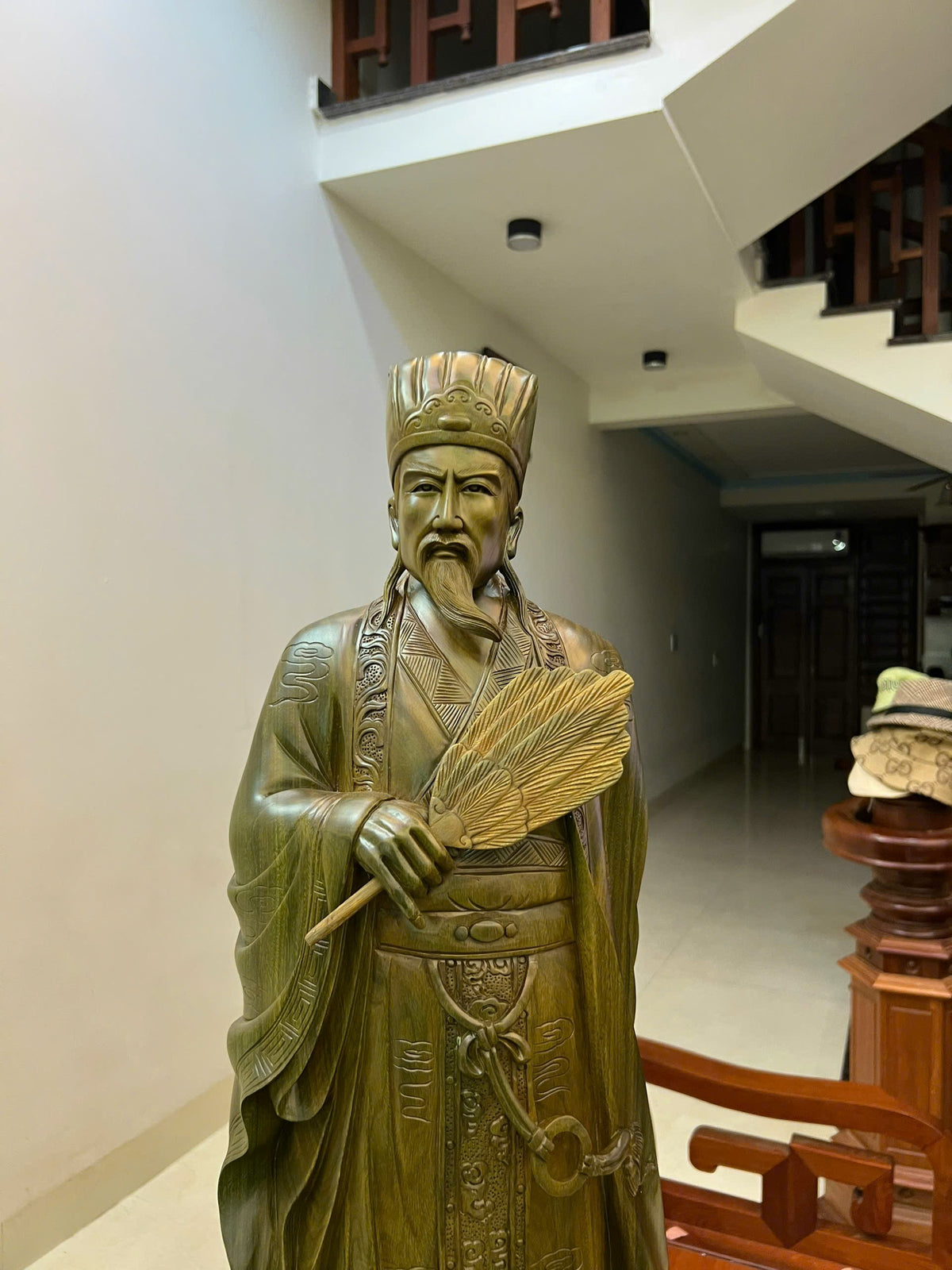 Tượng Khổng Minh Gỗ Trắc Xanh - Cao 80cm