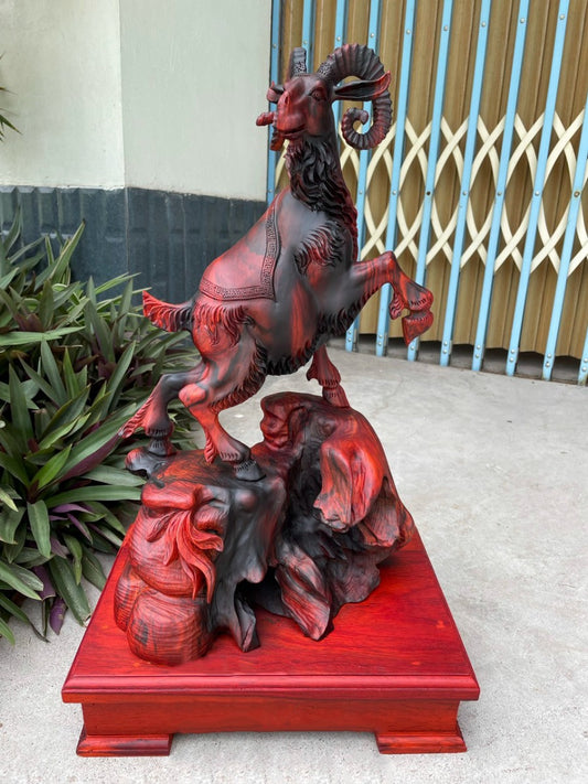 Tượng Dê Nhất Dương Phong Thủy - Gỗ Trắc Đỏ Đen