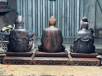 Bộ Tây Phương Tam Thánh Gỗ Trắc Đen Đỏ Cao 31cm