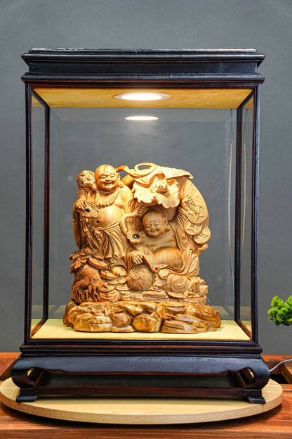Tượng Gỗ Di Lặc Song Phúc Hoàng Đàn Tuyết Lạng Sơn Cao 31cm