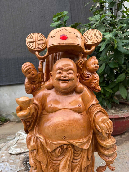 Tượng Di Lạc Đứng Sâm Trường Thọ Gỗ Ngọc Am Cao 86cm