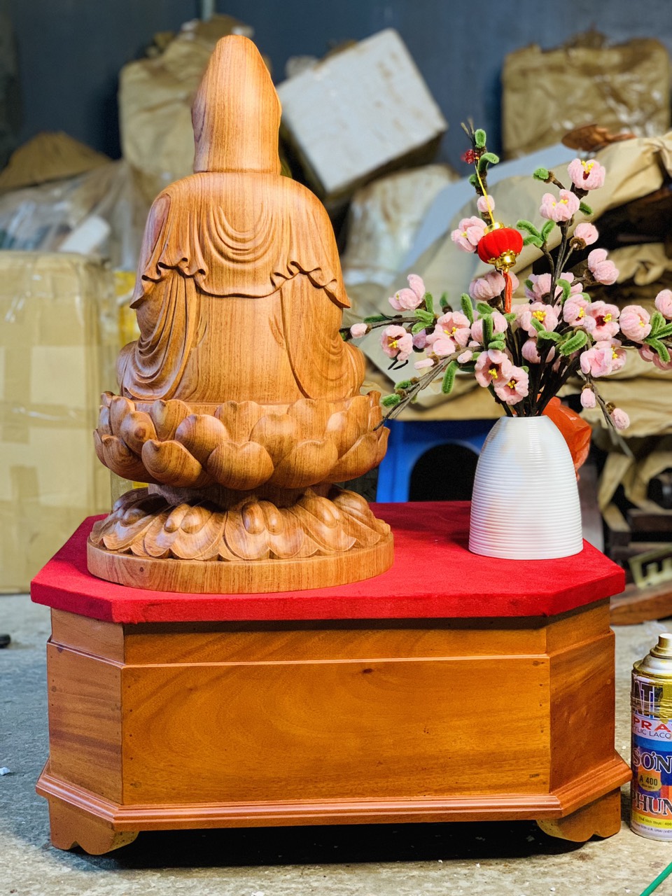 Tượng Gỗ Quan Âm Ngồi Đài Sen Cao 50cm