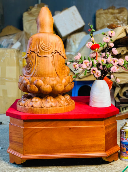 Tượng Gỗ Quan Âm Ngồi Đài Sen Cao 50cm