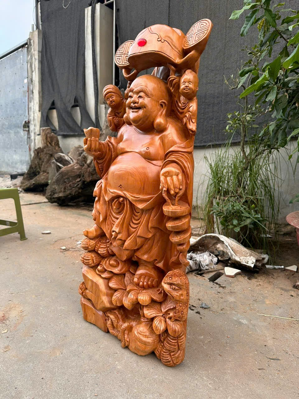 Tượng Di Lạc Đứng Sâm Trường Thọ Gỗ Ngọc Am Cao 86cm