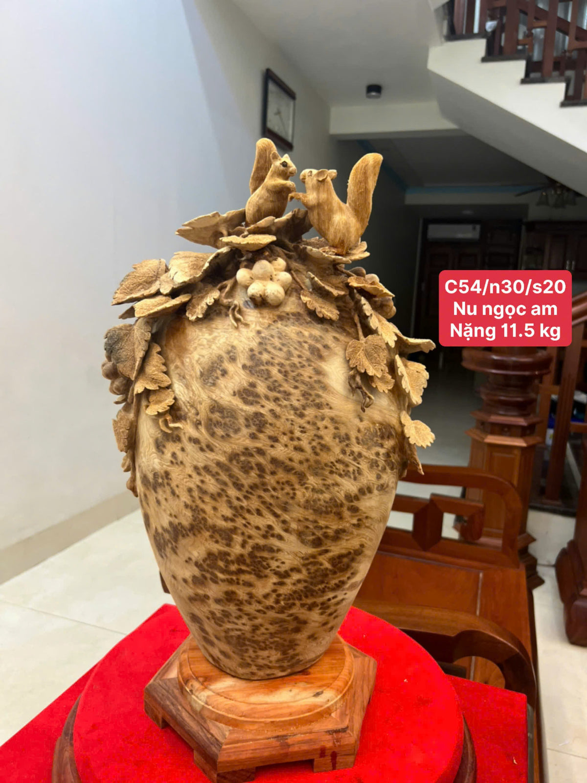 Bình Phú Quý Nho Sóc Gỗ Nu Ngọc Am -  Phong Thủy Cao 54cm