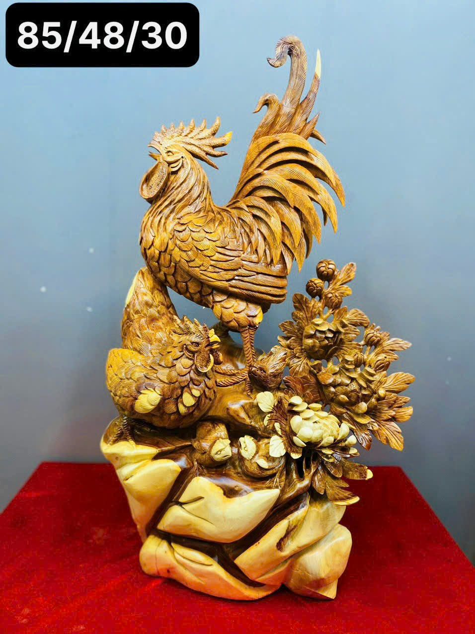 Tượng Gia Đình Gà Gỗ Hương Ta - Cao 85cm