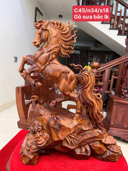 Tượng Linh Vật Ngựa Gỗ Sưa Bắc - Nhất Mã Cao 45
