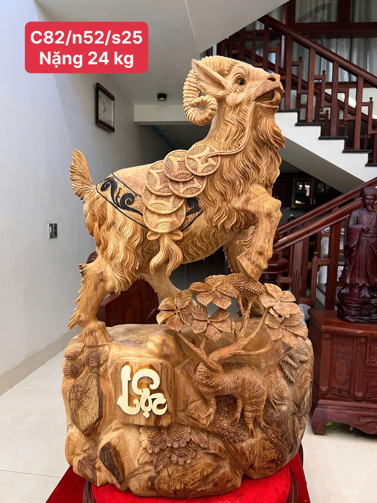 Tượng Linh Vật Dê  Nhất Dương Khai Thái  Gỗ Ngọc Am Cao 82cm