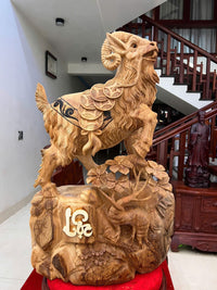 Tượng Linh Vật Dê  Nhất Dương Khai Thái  Gỗ Ngọc Am Cao 82cm