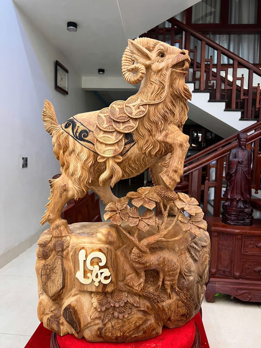 Tượng Linh Vật Dê  Nhất Dương Khai Thái  Gỗ Ngọc Am Cao 82cm