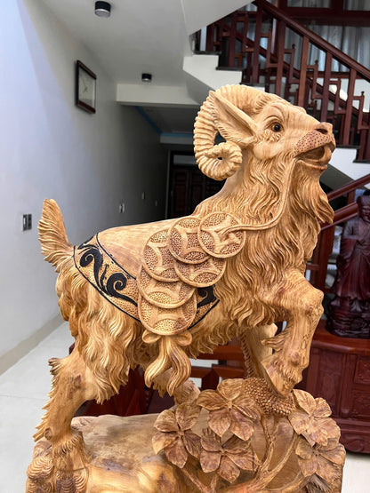 Tượng Linh Vật Dê  Nhất Dương Khai Thái  Gỗ Ngọc Am Cao 82cm