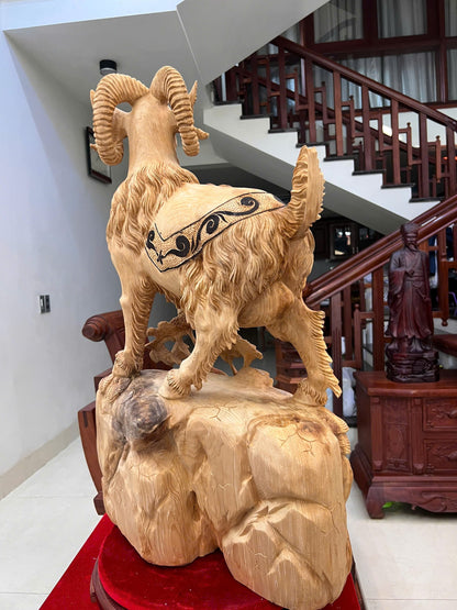 Tượng Linh Vật Dê  Nhất Dương Khai Thái  Gỗ Ngọc Am Cao 82cm