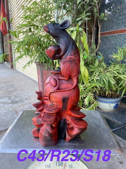 Tượng Linh Vật Chuột Tài Lộc Gỗ Trắc - Cao 43cm