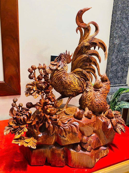 Tượng gia đình Gà Gỗ Cẩm Lai cao 78cm