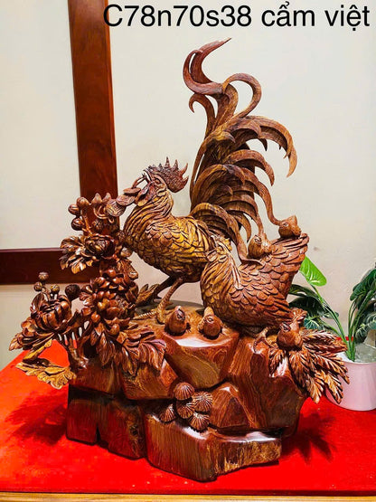 Tượng gia đình Gà Gỗ Cẩm Lai cao 78cm