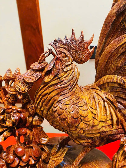 Tượng gia đình Gà Gỗ Cẩm Lai cao 78cm