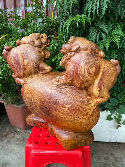 Tượng Gỗ Nghê Tài Lộc Hương Ta Liền Khối Cao 41cm