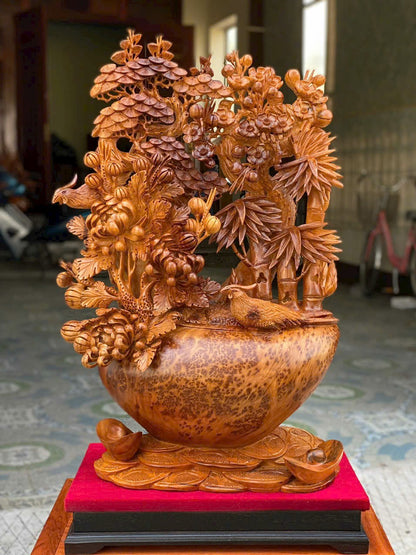 Tiểu Cảnh Bình Tứ Quý Gỗ Nu Ngọc Am - Kích Thước Cao  88cm