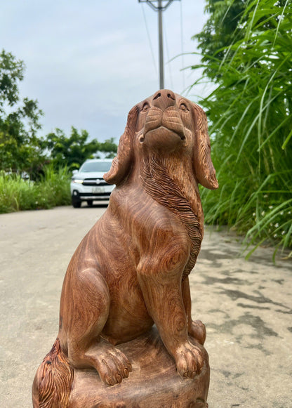 Tượng Linh Vật Chó Gỗ Hương - Cao 55cm
