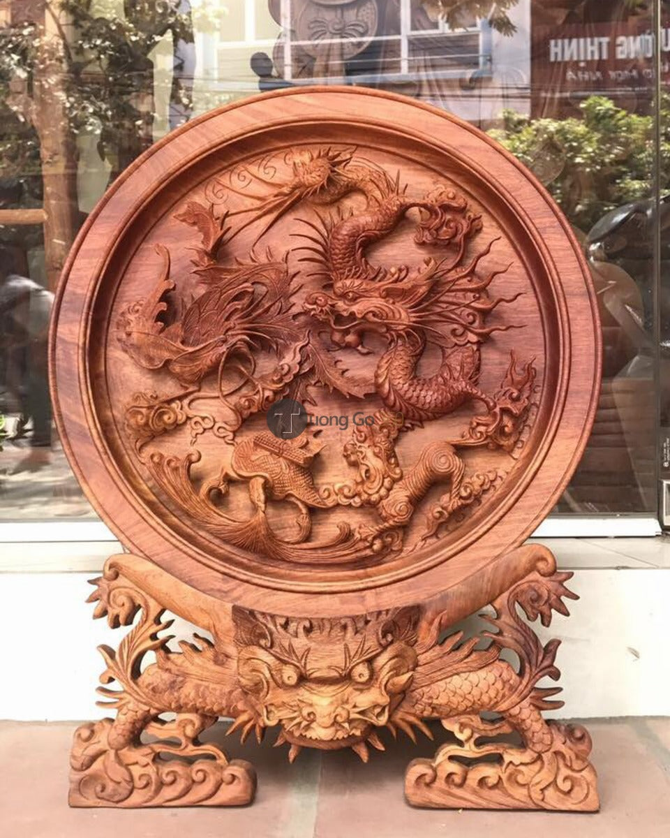 Đĩa Gỗ Tứ Linh - Long Lân Quy Phụng