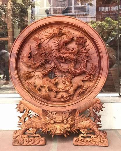 Đĩa Gỗ Tứ Linh - Long Lân Quy Phụng