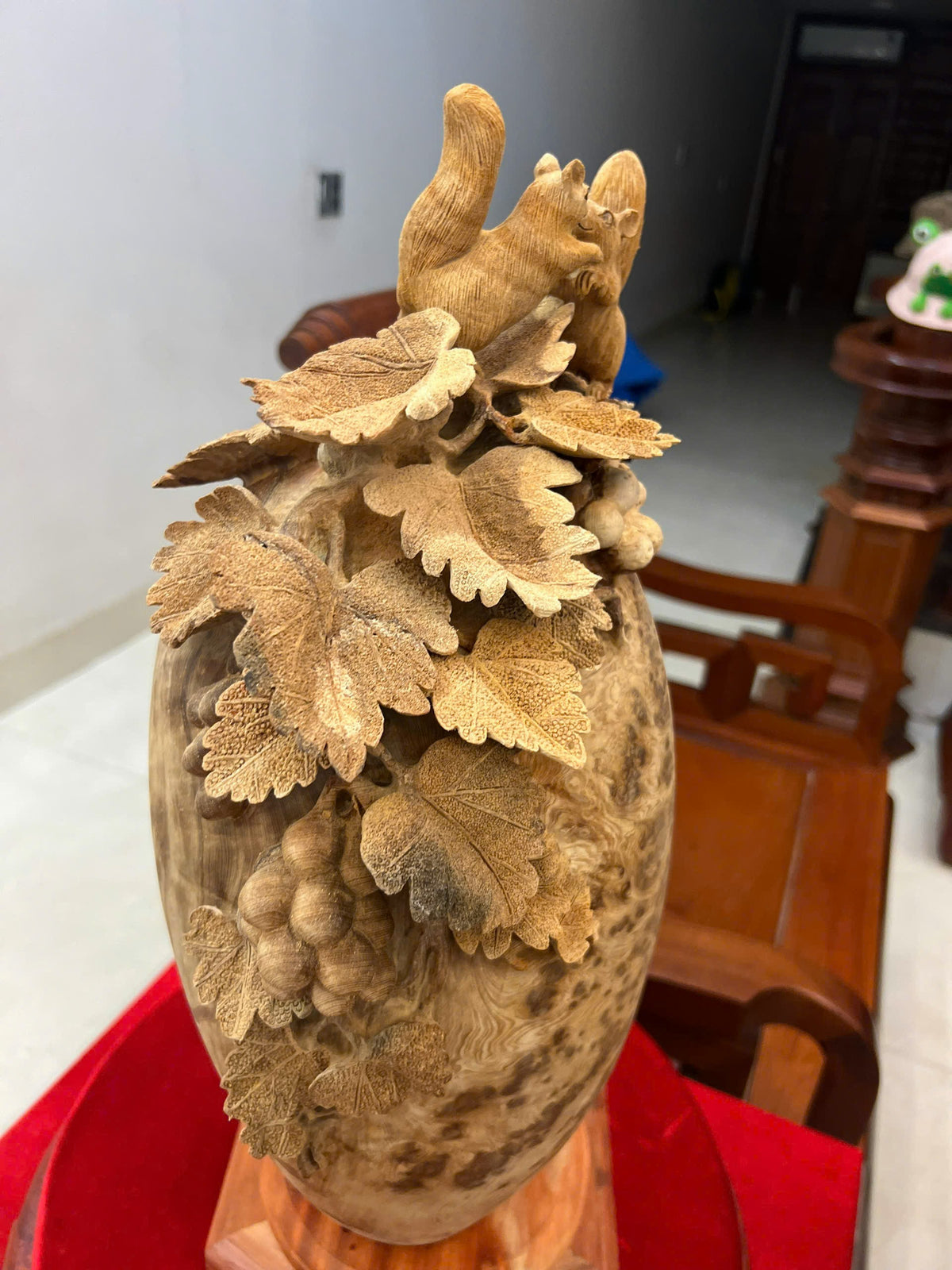 Bình Phú Quý Nho Sóc Gỗ Nu Ngọc Am -  Phong Thủy Cao 54cm