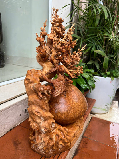 Bình Phú Quý Chạm Mai Uyên Ương Gỗ  Nu Ngọc Am