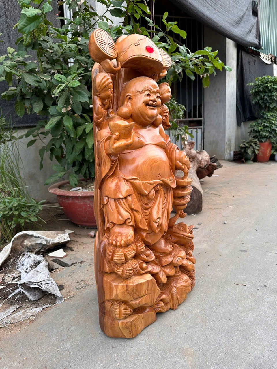 Tượng Di Lạc Đứng Sâm Trường Thọ Gỗ Ngọc Am Cao 86cm