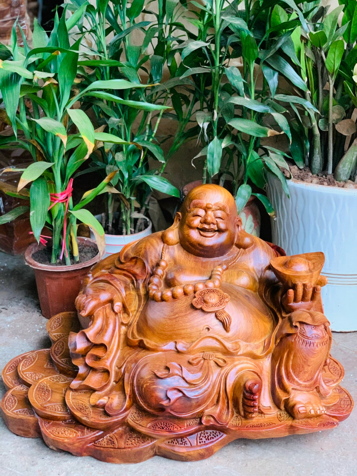 Tượng Di Lặc Ngồi Bảo Tiền Ngang 65cm