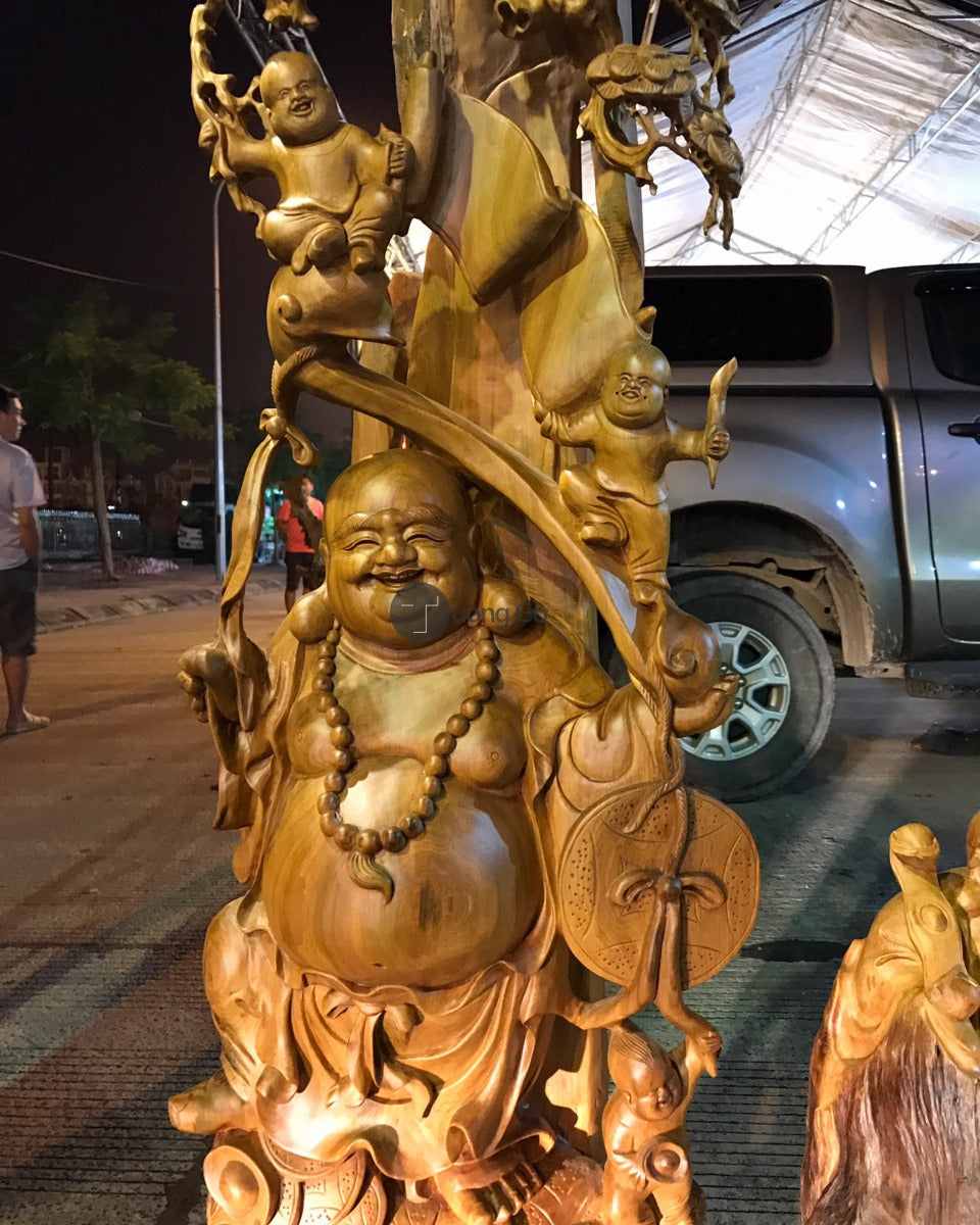 Di Lặc Ngũ Phúc Gỗ Bách Xanh
