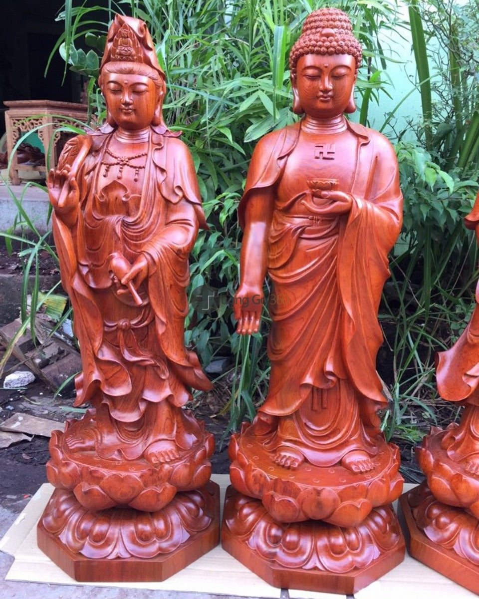 Tây Phương Tam Thánh Đứng Đài Sen Cao 60cm