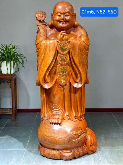 Tượng Di Lặc Chúc Phúc Gỗ Hương Đỏ 1m6 Hàng Đục Thủ Công Cao Cấp