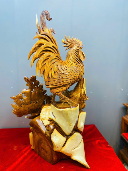 Tượng Gia Đình Gà Gỗ Hương Ta - Cao 85cm