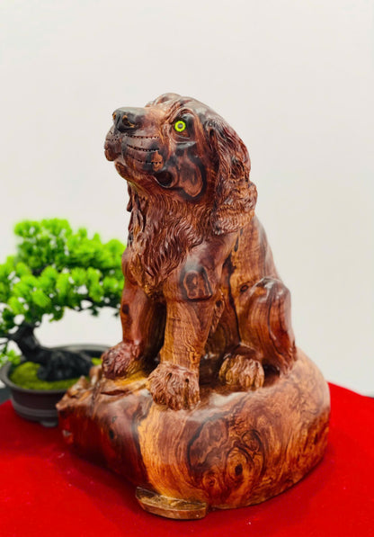 Tượng Linh Vật Chó Ngồi Gỗ Cẩm Việt - Dài 37cm, Mang May Mắn Và Tài Lộc