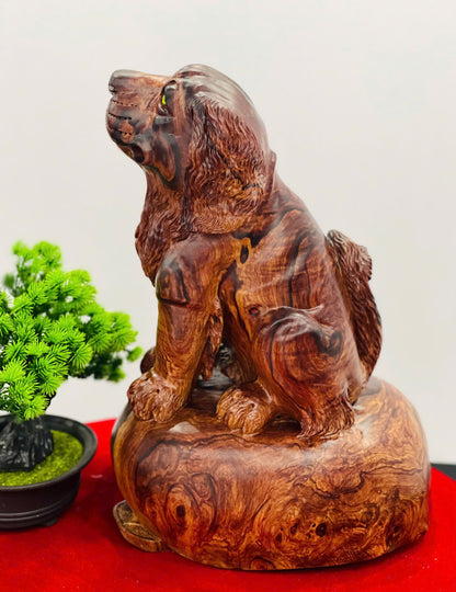 Tượng Linh Vật Chó Ngồi Gỗ Cẩm Việt - Dài 37cm, Mang May Mắn Và Tài Lộc