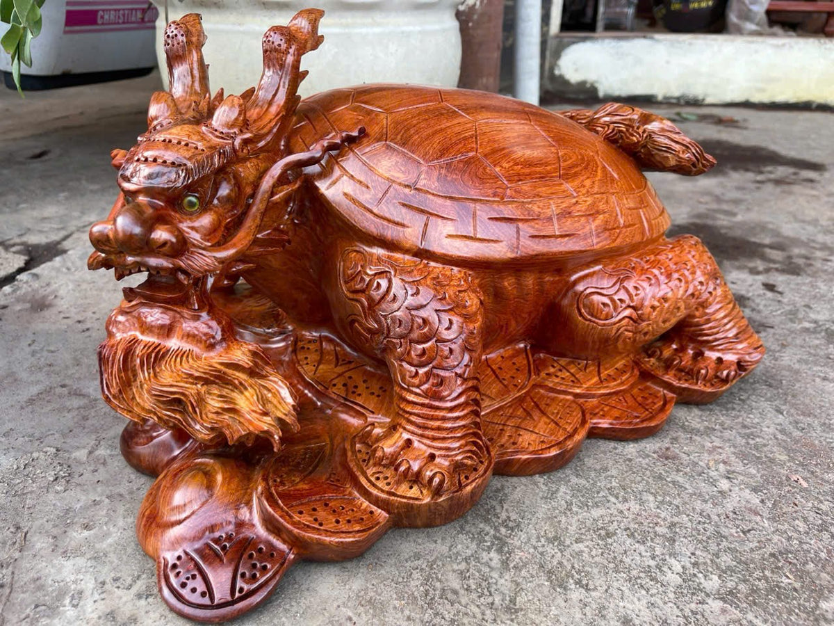 Long Quy Tượng Rùa Hóa Rồng Gỗ Hương Ta Gia Lai - Kích Thước 48x30x38cm