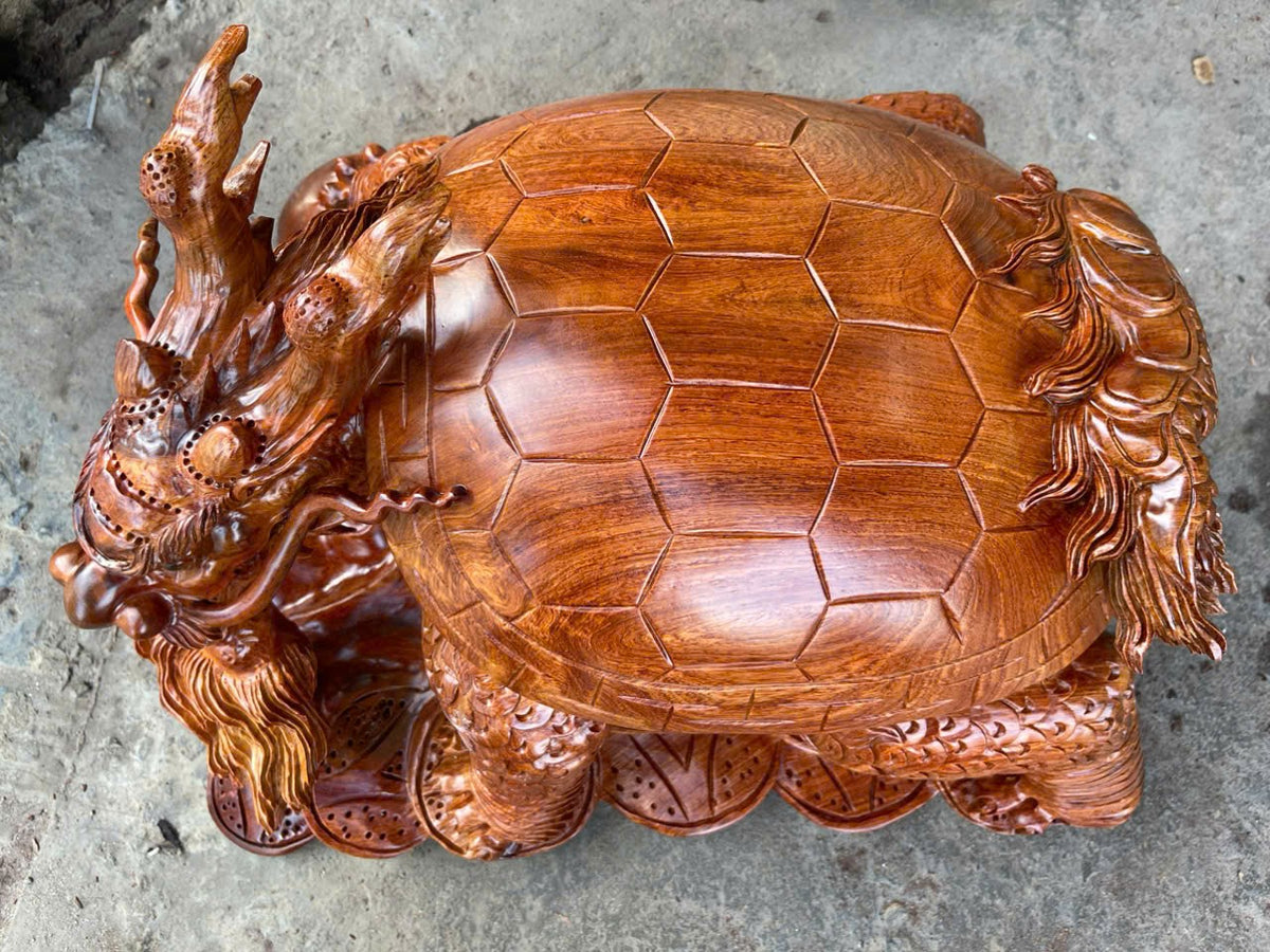 Long Quy Tượng Rùa Hóa Rồng Gỗ Hương Ta Gia Lai - Kích Thước 48x30x38cm