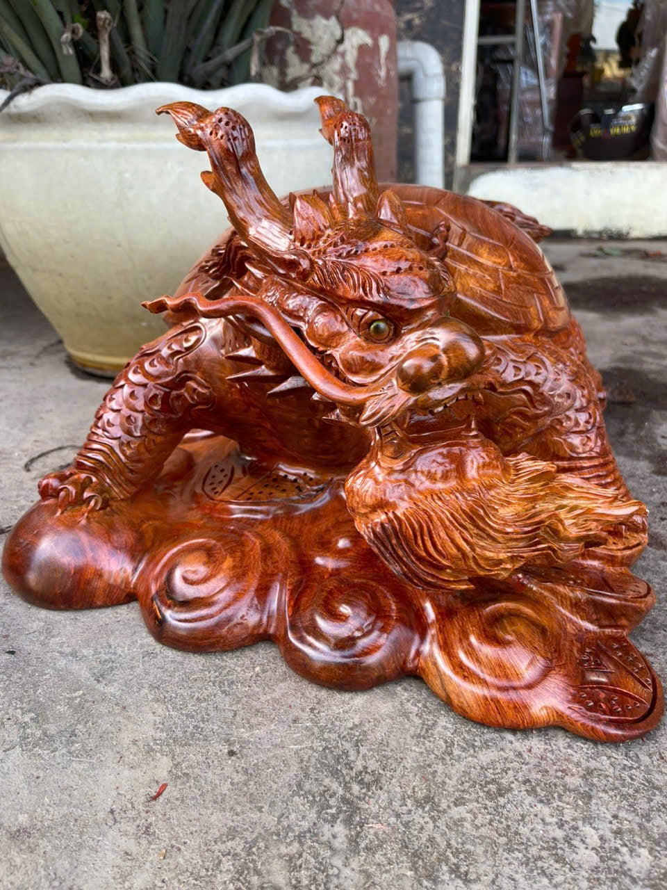 Long Quy Tượng Rùa Hóa Rồng Gỗ Hương Ta Gia Lai - Kích Thước 48x30x38cm
