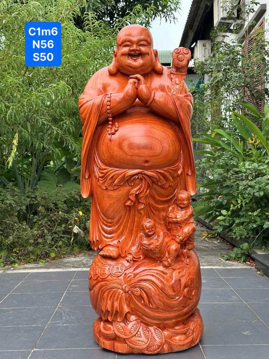 Tượng Di Lặc Chúc Phúc Gỗ Hương Đỏ Cao 160cm