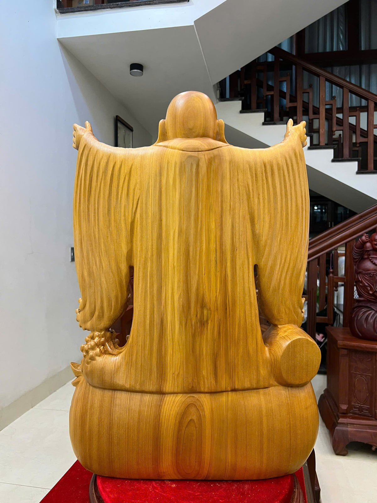 Tượng Di Lặc Nghênh Hỷ Gỗ Ngọc Am Liền Khối - Phong Thủy, Cao 75cm