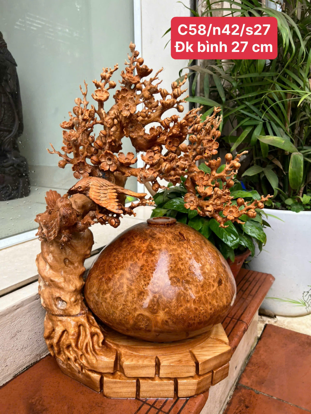 Bình Phú Quý Chạm Mai Uyên Ương Gỗ  Nu Ngọc Am