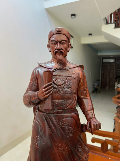 Tượng Trần Quốc Tuấn Gỗ Tử Đàn Liền Khối - Cao 80cm