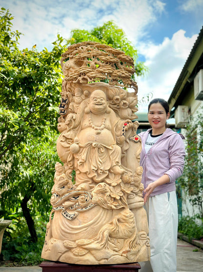 Tượng Di Lặc Tam Phúc Gỗ Ngọc Am - Hàng Mộc Nguyên Khối, Siêu Thơm