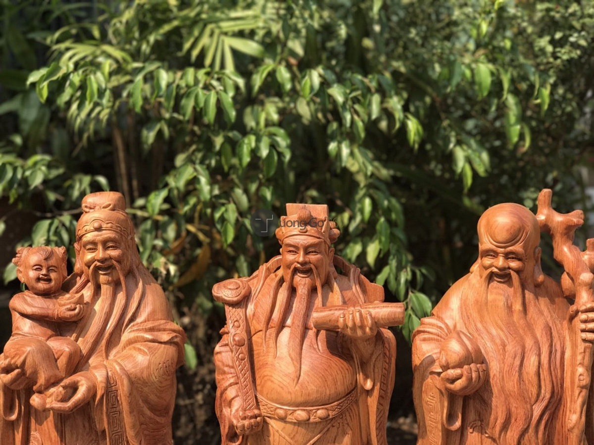 Tam Đa Phúc Lộc Thọ Gỗ Hương Đá