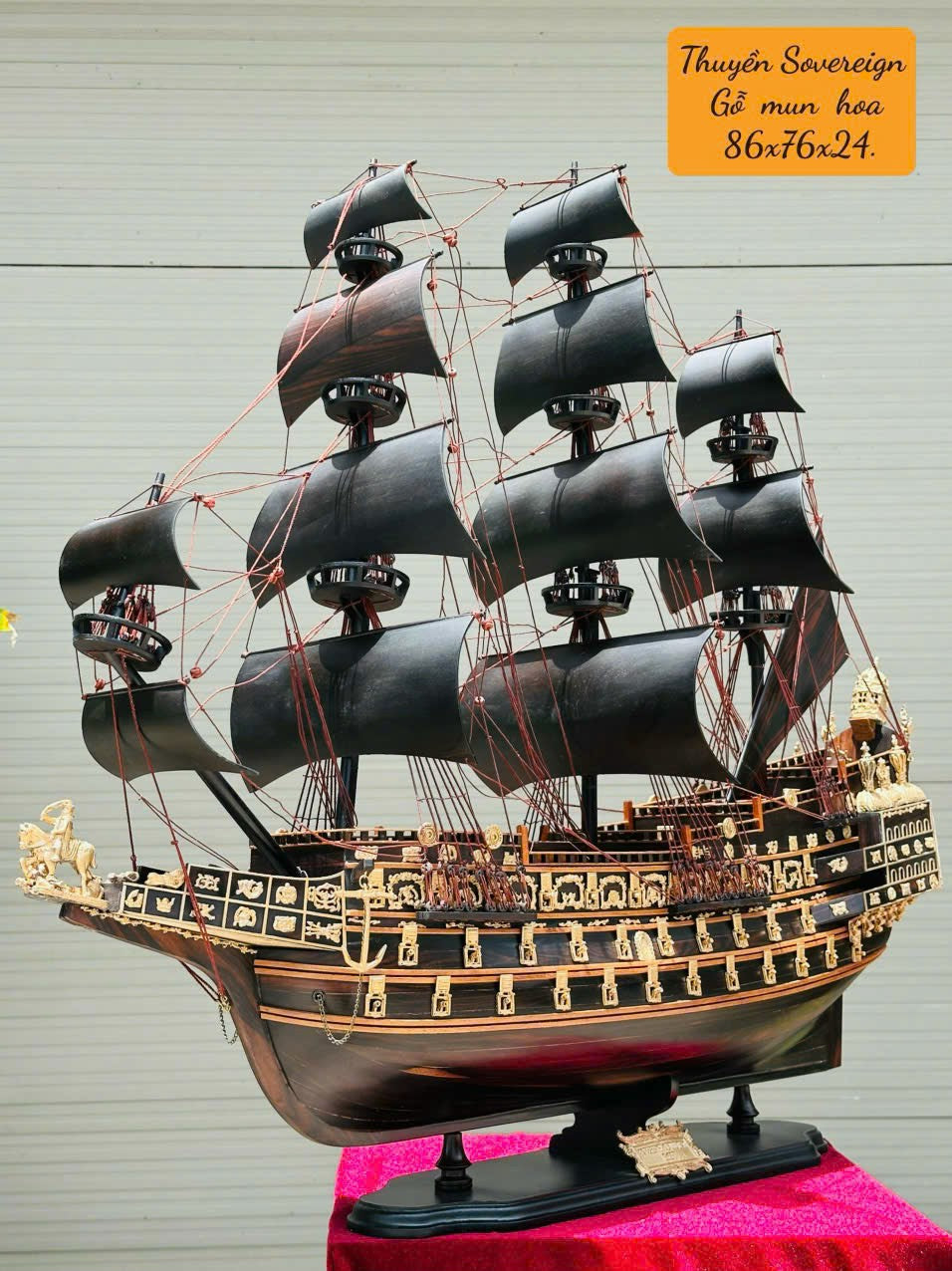 Thuyền Buồm Mô Hình Gỗ Mun Hoa Ngang 86